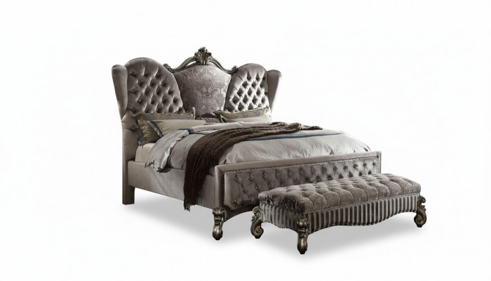 Bett Polsterbett Luxus Duebel-Schlofzëmmer Deko Barock Holz Lieder Better