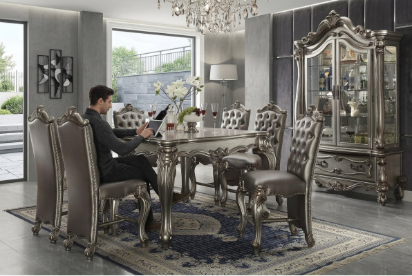 Klassesch griicht Iesszëmmerambiente Designer cuadrateschen Iessdësch Lieder Chesterfield Still 7 Stéck.