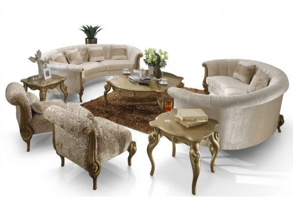 Design Sofasett 4+4 Sëtzer Beistell Dësch Ronn Sofa Gepolstert Klassesch Sofae Nei
