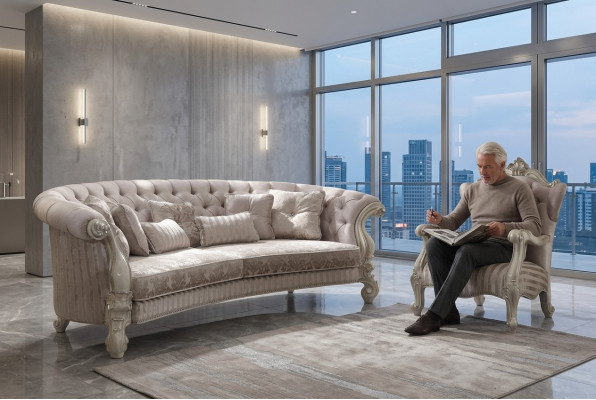 Grouss Sofa Couch Polster Set 4+1 Sëtz Textil Sofas Couchen Chesterfield nei