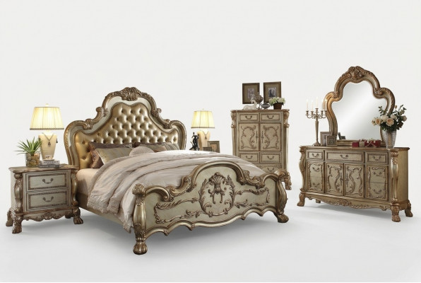 Bett 2x Nuetsdësch 3 tlg. Schlofzëmmer Set Designer Luxus Better Chesterfield