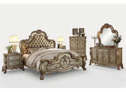 Bett 2x Nuetsdësch 3 tlg. Schlofzëmmer Set Designer Luxus Better Chesterfield