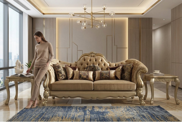 Klassesch 3-Sëtzer Canapé Sofa Couch Polster Sofas Couchen Deko Barock