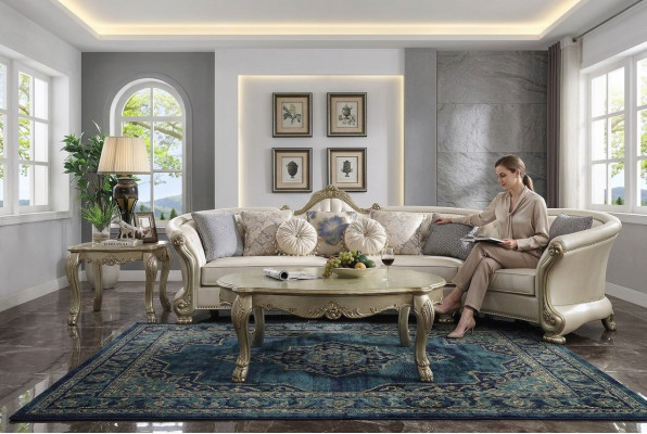Klasseschen Dësch Couchtisch Niewendësch Canapé Design Wunnzëmmer Barock