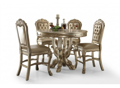 Klassesche ronnen Gold-Iessdësch Esstisch Sall Chesterfield x4 Still 5tlg. Set
