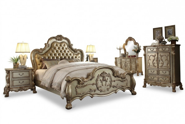 Schlofzëmmer Set Nuetsschränk Bett 5tlg. Klassesch Barock Rokoko Antik Stil Holz