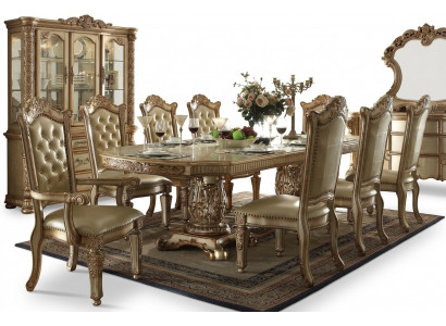 Komplett Komplette Beige Iesszëmmer Garnitur Luxus Iessdësch mat Liederstillen
