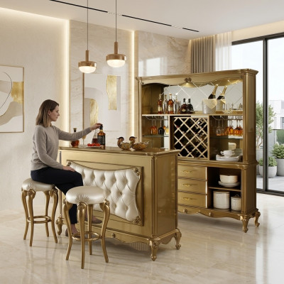 Barbänk, Bar Dësch, Holz, Bar Dëscher, Tresen, Luxus Klass, Barock, Handaarbecht, Nei