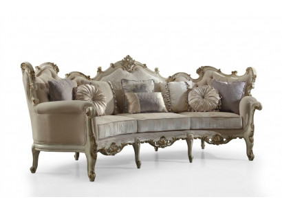 Exklusiv Holz geschnëtzte Véiersëtzer XXL Couch Barock Rokoko Textilsofa