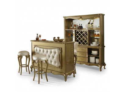 Modern Designer Chesterfield Bar-Sëtzgrupp mat Bartresen an 2x Barhocker, Komplett Set 3 Deeler.
