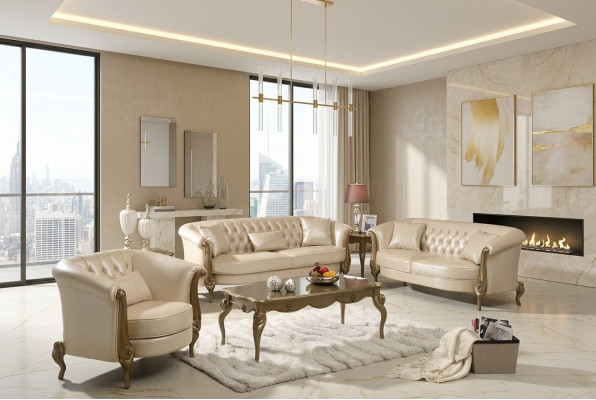 Luxus Miwwelen Sofagarnitur Couch Sofa Polster 3+2+1 Sëtzer mat Dësch fir déi säitlech Couchë.