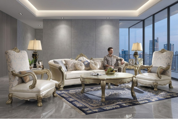 Luxus Miwwelen Sofagarnitur Couch Sofa Polster 4+1+1 Sëtzer mat Dësch.