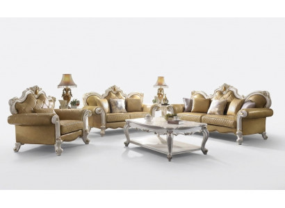 Klassesch Sofa Garnitur 3+2+1 Sëtzer Ledersofa Canapé Lieder 3tlg. Set