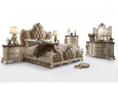 Schlofzëmmer Set Nuetsdëscher Bett 5stéck. Rokoko Barock Antik Stil Holz Bett