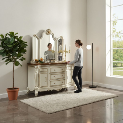 Buffet Schank Kommode mat Spigel Handaarbecht Echt Holz Rokoko Barock