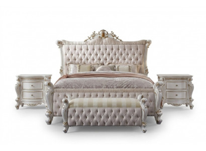 Chesterfield Schlofzëmmer Set 3 Stécker Garnitur Bett + 2x Nuetsdëscher Barockstil