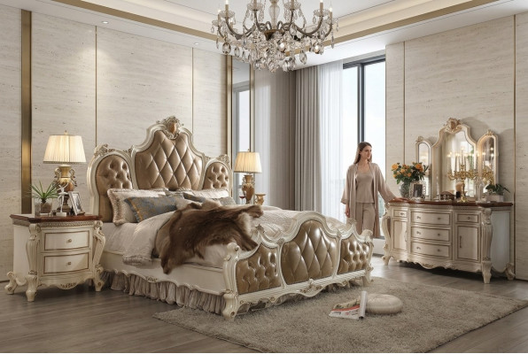 Klassesch Bett Duebelbett Design Bett 2x Nuetsdëscher Holzbetter Nei