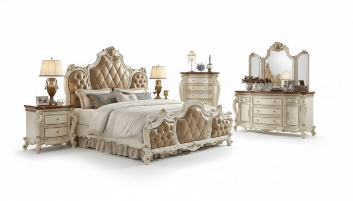 Klassesch Bett Duebelbett Design Bett 2x Nuetsdëscher Holzbetter Nei