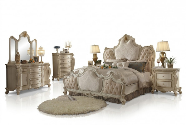 Bett 2x Nuetsdësch 3 Deeler Schlofzëmmer Set Luxus Design Better Chesterfield