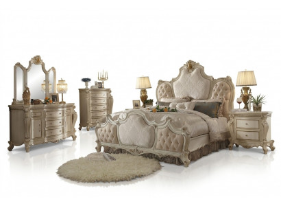 Bett 2x Nuetsdësch 3 Deeler Schlofzëmmer Set Luxus Design Better Chesterfield