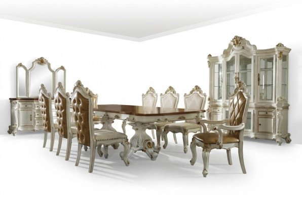 Klassesch beige Iesszëmmer Set Luxus Iessdësch 8x Chesterfield Still 11-Deel Set