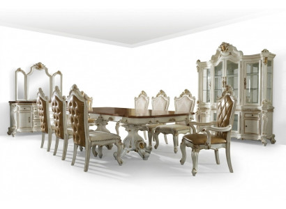 Klassesch beige Iesszëmmer Set Luxus Iessdësch 8x Chesterfield Still 11-Deel Set