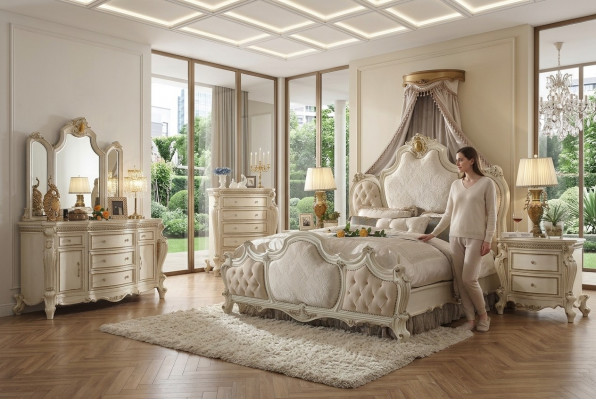Designer Schlofzëmmer Bett 2x Nuetsdëscher Kommode 4-Deeler Set Nei 180x200cm