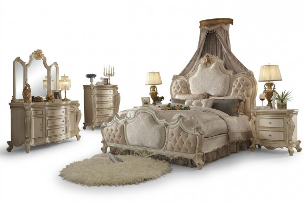 Designer Schlofzëmmer Bett 2x Nuetsdëscher Kommode 4-Deeler Set Nei 180x200cm