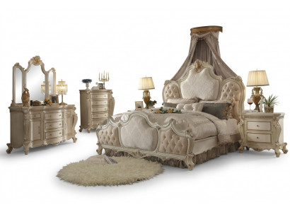 Designer Schlofzëmmer Bett 2x Nuetsdëscher Kommode 4-Deeler Set Nei 180x200cm