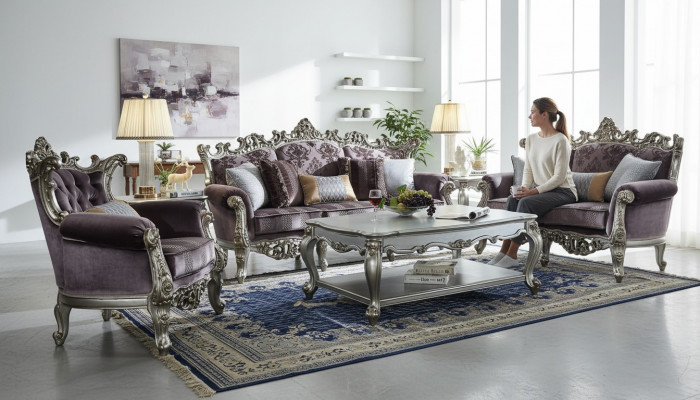 Luxusmiwwelen Sofa Sofa-Garnitur Canapé Polster 3+2+1 Sëtzer mat Dësch.