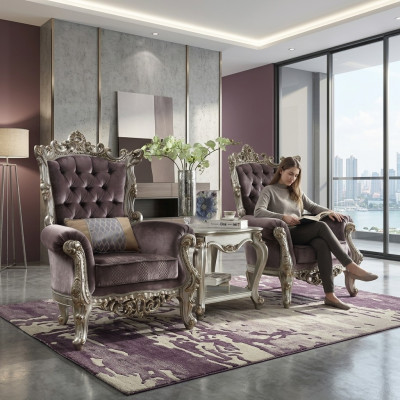 Polster 1 Sëtz Antik Stil Stull Beige Barock Holz Troun Kinnekleche Fautteuil