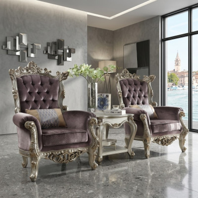 Polster 1 Sëtz Antik Stil Stull Beige Barock Holz Troun Kinnekleche Fautteuil