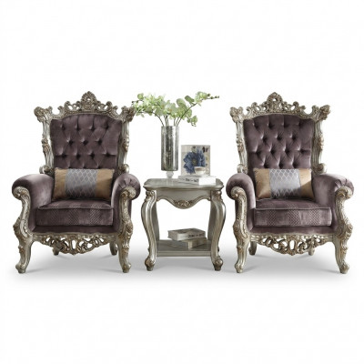 Polster 1 Sëtz Antik Stil Stull Beige Barock Holz Troun Kinnekleche Fautteuil