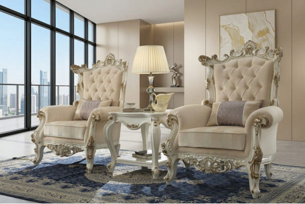 Thronsessel Kinnekslënsstull 1 Sëtz Antik Stil Still Beige Holz Barock