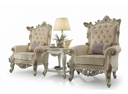 Thronsessel Kinnekslënsstull 1 Sëtz Antik Stil Still Beige Holz Barock