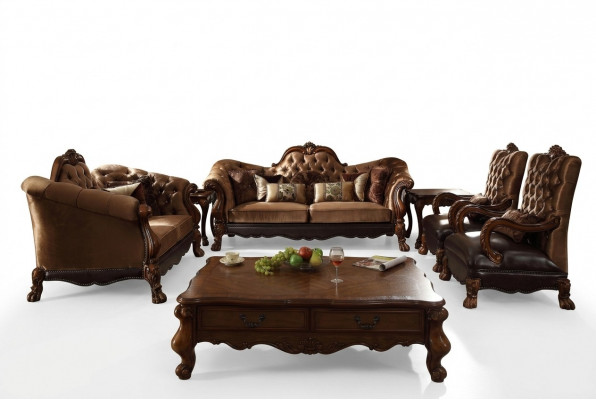 Komplett Set Sofagarnitur 3 2 1 1 Sëtzplaz + Coffeestil Barock Holz