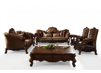 Komplett Set Sofagarnitur 3 2 1 1 Sëtzplaz + Coffeestil Barock Holz