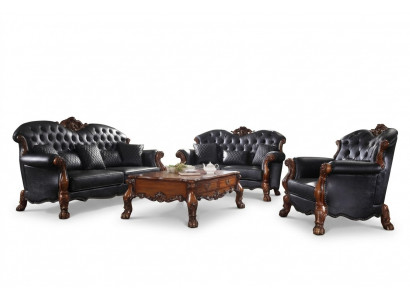 Komplett Set Sofagarnitur 3+1 Sëtzer Holz Wunnlandschaft 2tlg Grupp