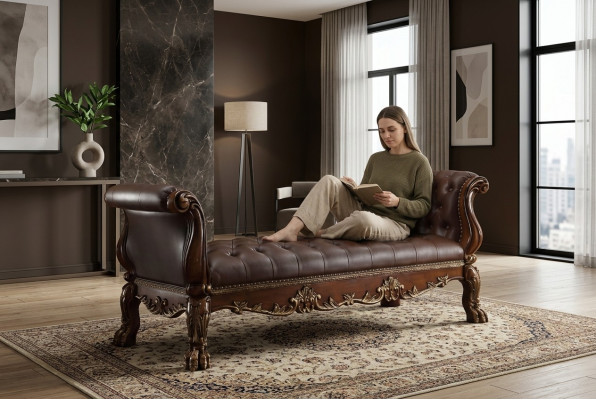 Chesterfield Canapé-Lige Ottoman Sofa Echt Lieder Relax Sëtz.