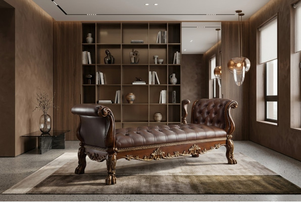 Chesterfield Canapé-Lige Ottoman Sofa Echt Lieder Relax Sëtz.