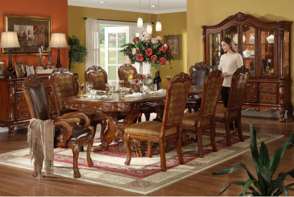 Klasseschen Iessdësch Dësch Holz Iesszëmmer Garnitur 6x Set Stull Stillen