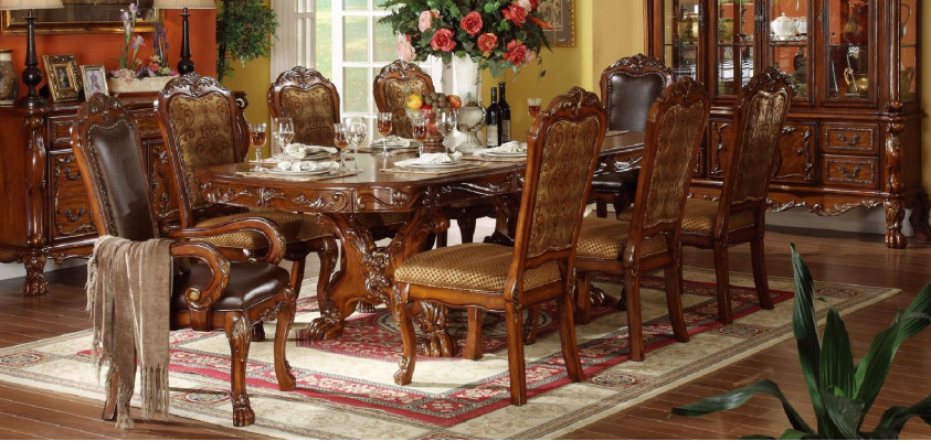 Klasseschen Iessdësch Dësch Holz Iesszëmmer Garnitur 6x Set Stull Stillen
