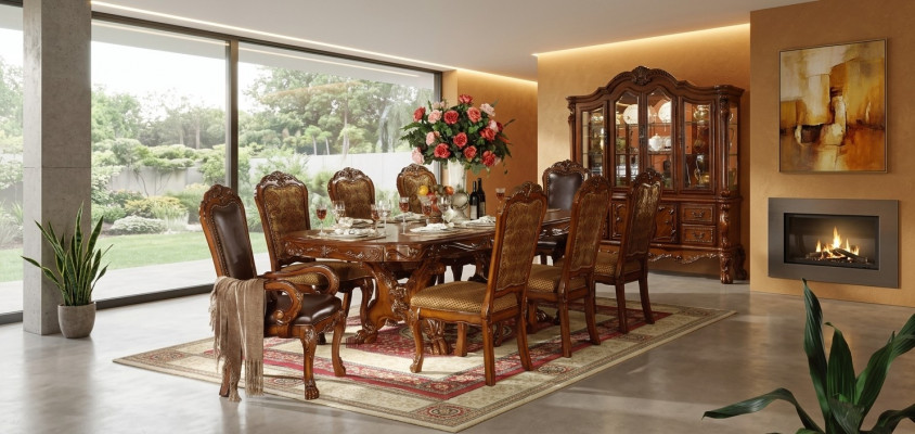 Design Iessdësch Iesszëmmer mat 8 Still Grupp Stull Dëscher Holz Dësch