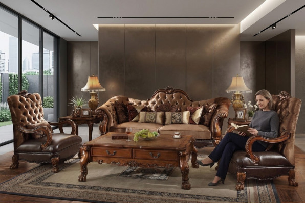 Chesterfield Sofa 2-Sëtzer Luxus Polster Canapéën Design Textil Zweesëtzer Holz