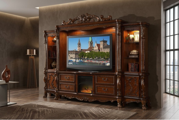 Wunnwand TV Wand Holz Stil Barock Regal Klassesch Wunnzëmmer Miwwelen