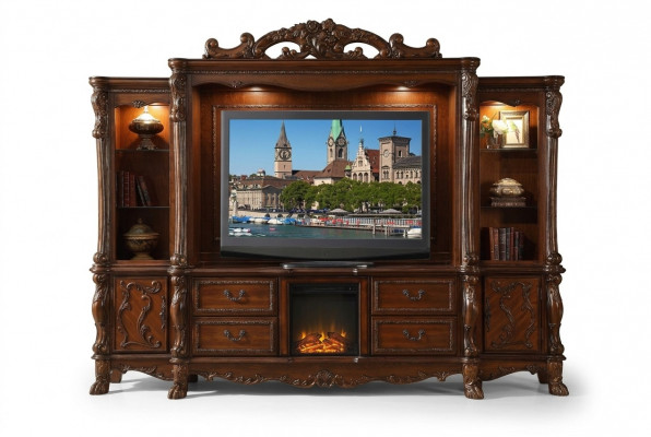 Wunnwand TV Wand Holz Stil Barock Regal Klassesch Wunnzëmmer Miwwelen