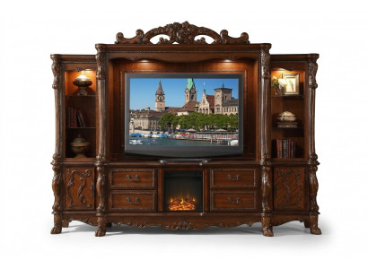 Wunnwand TV Wand Holz Stil Barock Regal Klassesch Wunnzëmmer Miwwelen