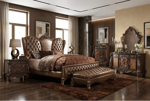 Chesterfield Bett 2x Nuetsdëscher 3tlg. Set Miwwelen Barock Rokoko Schlofzëmmer Set