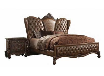 Chesterfield Bett 2x Nuetsdëscher 3tlg. Set Miwwelen Barock Rokoko Schlofzëmmer Set