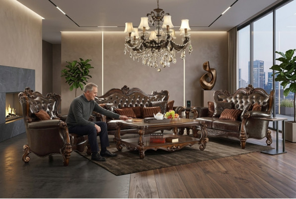 Luxus Chesterfield Sofa-Garnitur 3+2+1 Sëtzer + Couchtisch Miwwelen Canapé